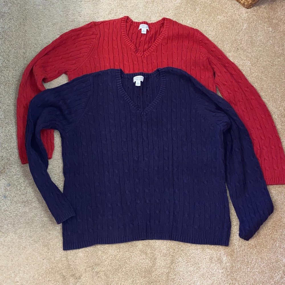 Bundle of 2 Classic Cable Knit Long Sleeve Sweaters